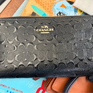 Coach Black Embossed Zip Wallet